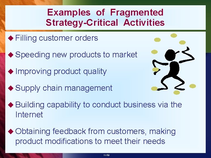 Examples of Fragmented Strategy-Critical Activities u Filling customer orders u Speeding new products to