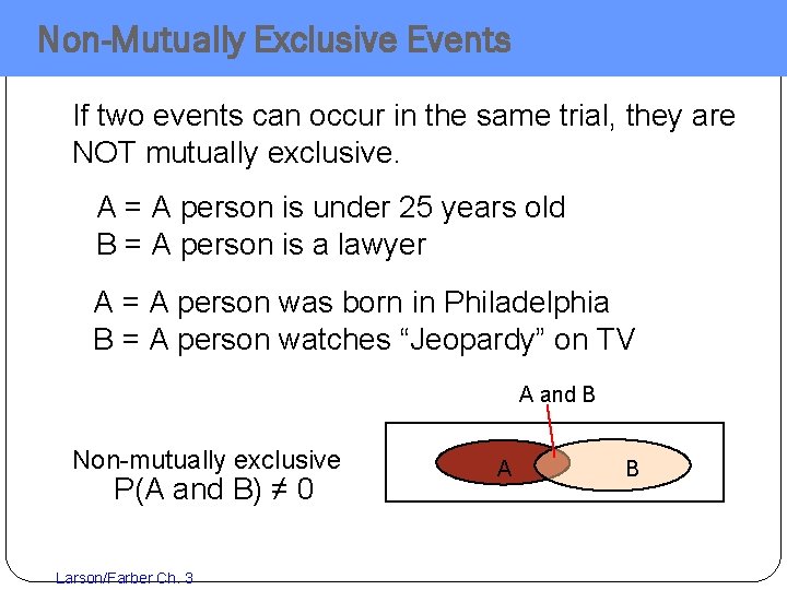Non-Mutually Exclusive Events If two events can occur in the same trial, they are