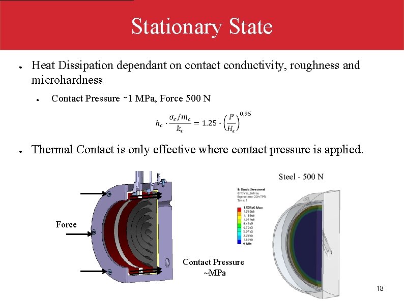 Stationary State ● Heat Dissipation dependant on contact conductivity, roughness and microhardness ● ●