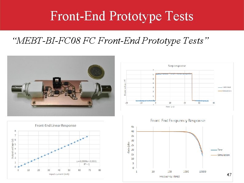 Front-End Prototype Tests “MEBT-BI-FC 08 FC Front-End Prototype Tests” 47 