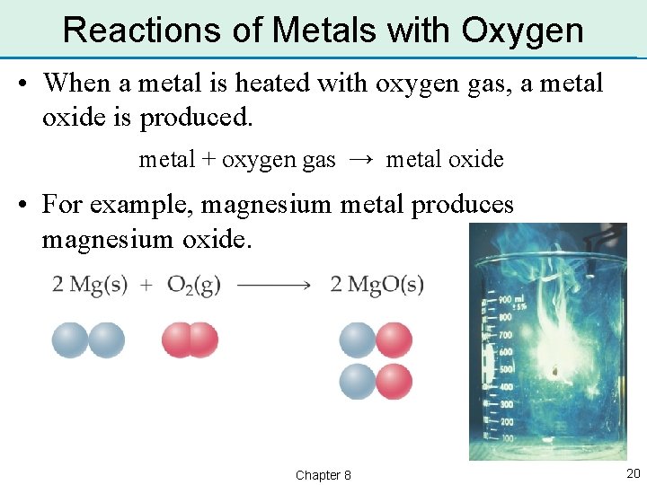 Reactions of Metals with Oxygen • When a metal is heated with oxygen gas,