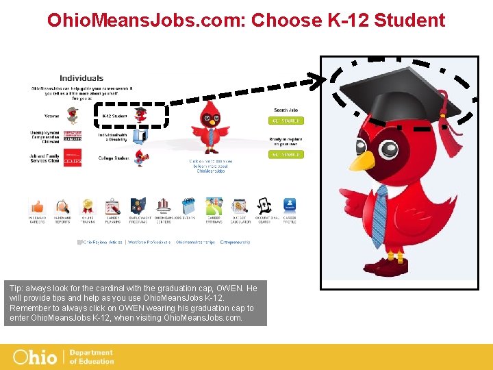 Ohio. Means. Jobs. com: Choose K-12 Student Tip: always look for the cardinal with