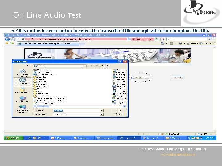 On Line Audio Test v Click on the browse button to select the transcribed