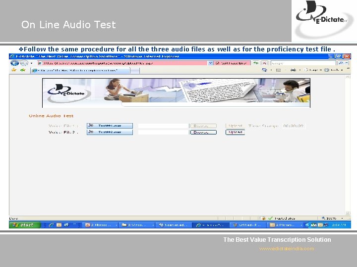 On Line Audio Test v. Follow the same procedure for all the three audio
