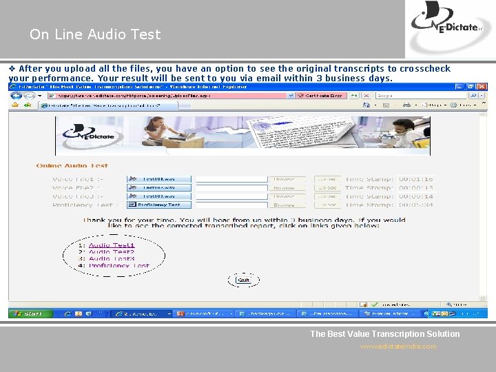 On Line Audio Test v After you upload all the files, you have an