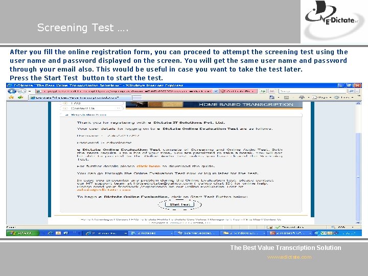 Screening Test …. After you fill the online registration form, you can proceed to