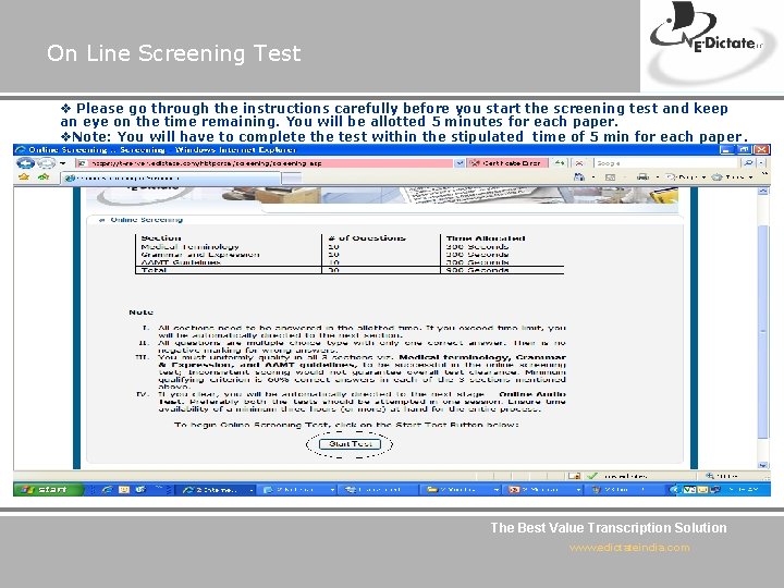 On Line Screening Test v Please go through the instructions carefully before you start