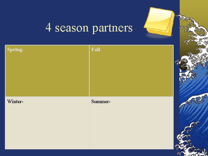 4 season partners Spring- Fall- Winter- Summer- 105 