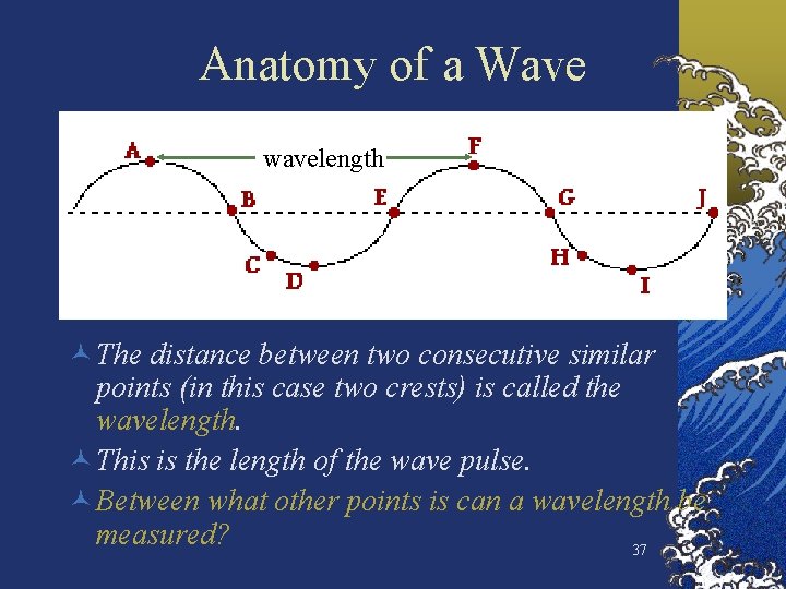 Anatomy of a Wave wavelength © The distance between two consecutive similar points (in