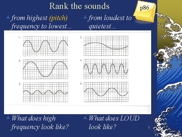 Rank the sounds © from highest (pitch) frequency to lowest… © from loudest to