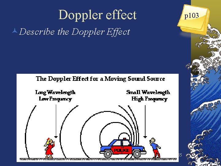 Doppler effect p 103 ©Describe the Doppler Effect 85 