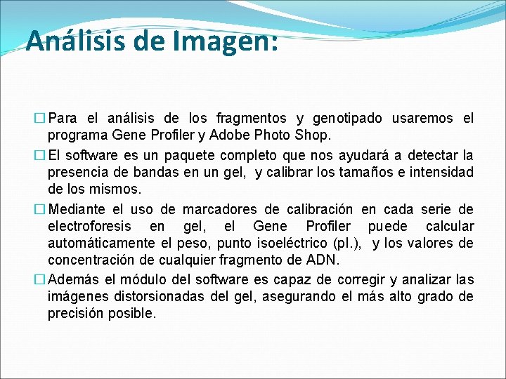 Análisis de Imagen: � Para el análisis de los fragmentos y genotipado usaremos el