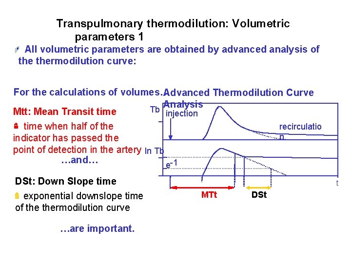 Transpulmonary thermodilution: Volumetric parameters 1 All volumetric parameters are obtained by advanced analysis of