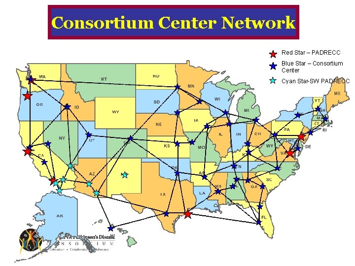 Consortium Center Network Red Star – PADRECC Blue Star – Consortium Center Cyan Star-SW