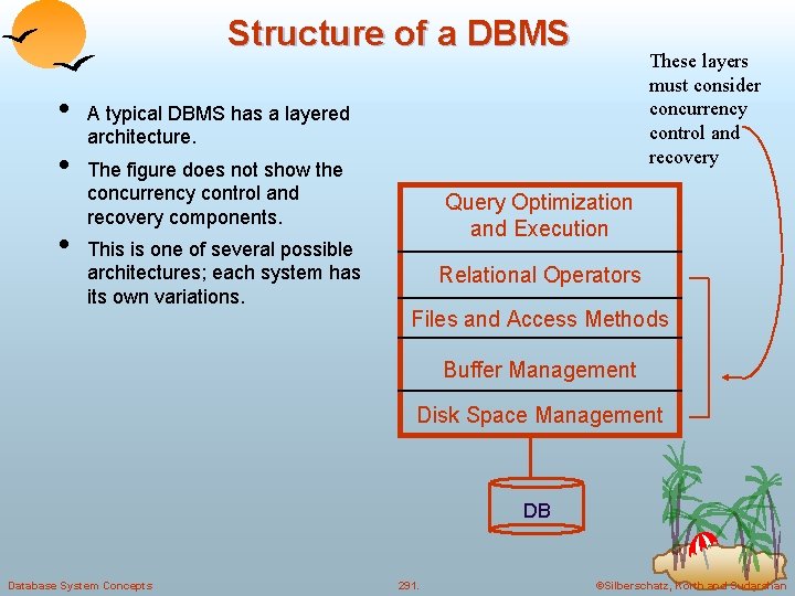Structure of a DBMS • • • These layers must consider concurrency control and