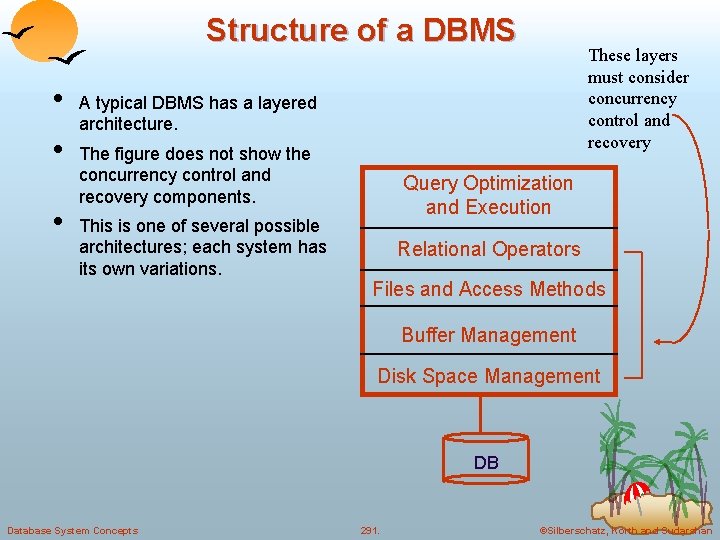 Structure of a DBMS • • • These layers must consider concurrency control and