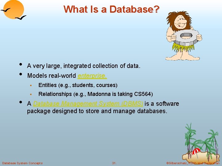 What Is a Database? • • • A very large, integrated collection of data.