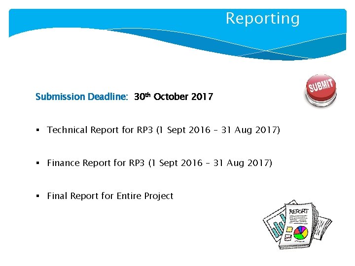 Reporting Submission Deadline: 30 th October 2017 § Technical Report for RP 3 (1