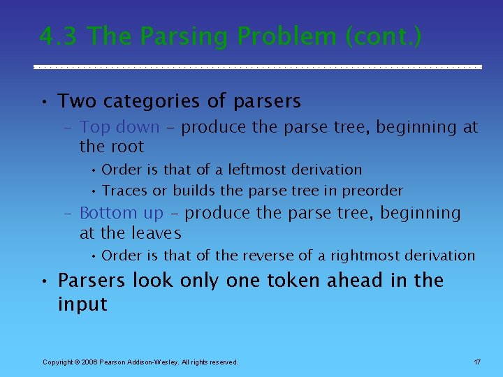 4. 3 The Parsing Problem (cont. ) • Two categories of parsers – Top