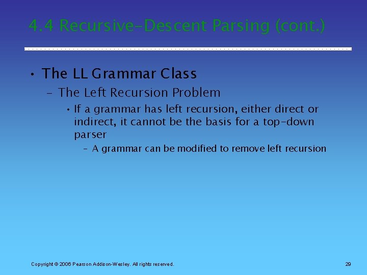 4. 4 Recursive-Descent Parsing (cont. ) • The LL Grammar Class – The Left