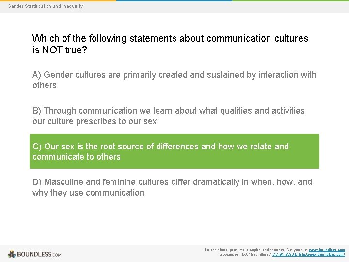 Gender Stratification and Inequality Which of the following statements about communication cultures is NOT