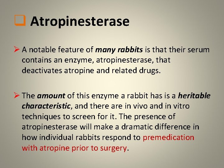q Atropinesterase Ø A notable feature of many rabbits is that their serum contains