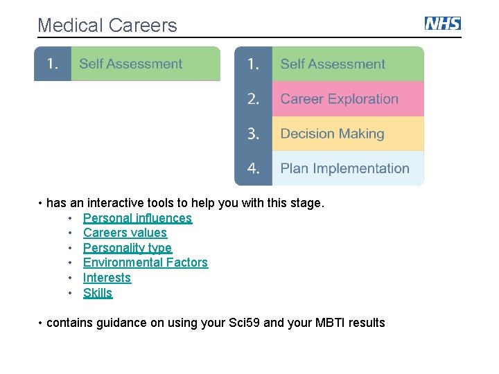 Medical Careers • has an interactive tools to help you with this stage. •