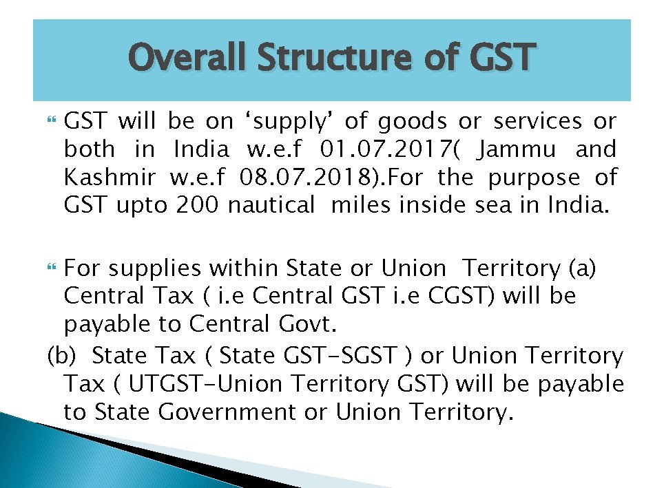Overall Structure of GST will be on ‘supply’ of goods or services or both