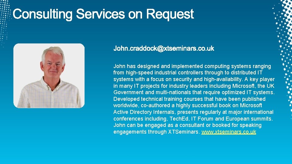 John has designed and implemented computing systems ranging from high-speed industrial controllers through to