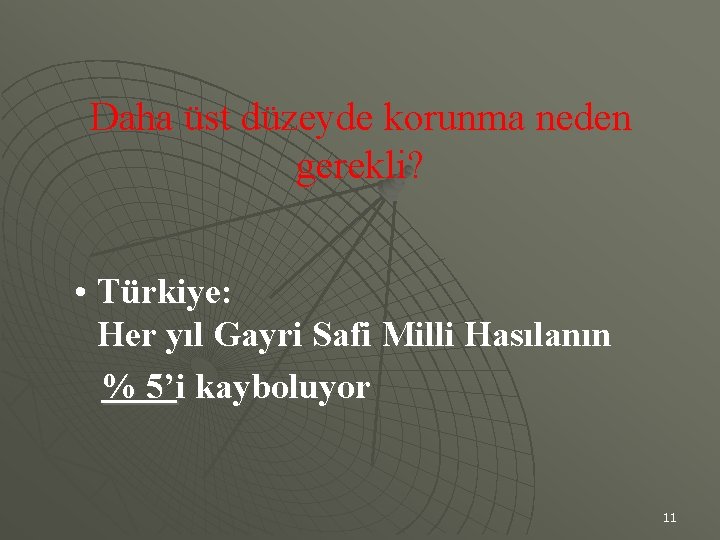 Daha üst düzeyde korunma neden gerekli? • Türkiye: Her yıl Gayri Safi Milli Hasılanın