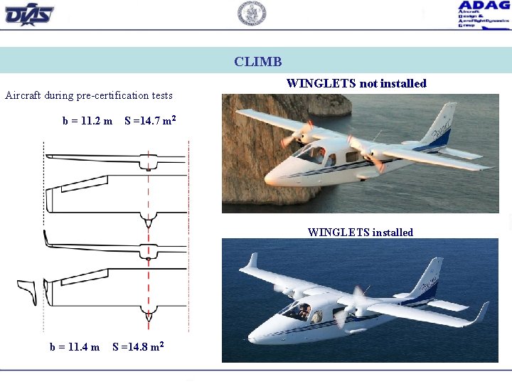 CLIMB Aircraft during pre-certification tests b = 11. 2 m WINGLETS not installed S