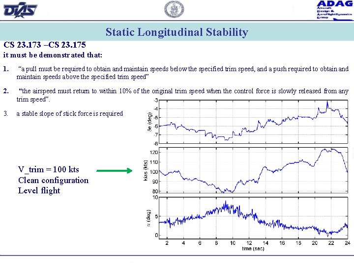 Static Longitudinal Stability CS 23. 173 –CS 23. 175 it must be demonstrated that: