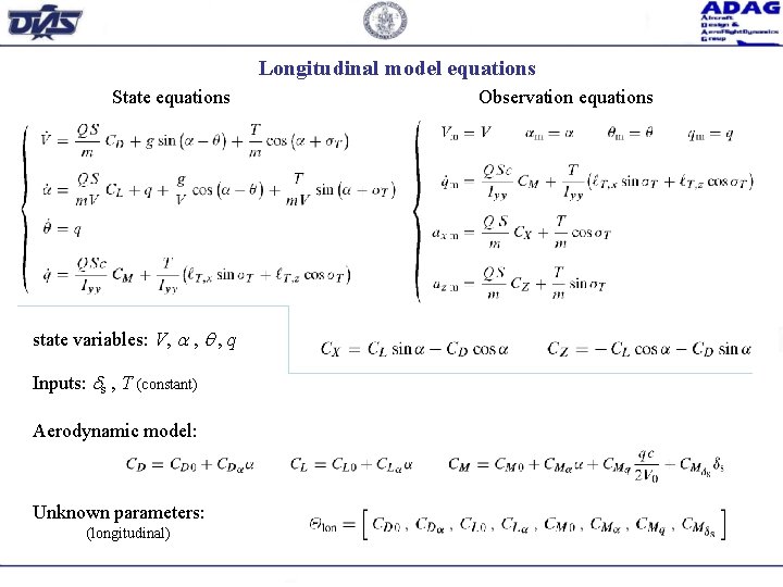 Longitudinal model equations State equations state variables: V, , , q Inputs: s ,