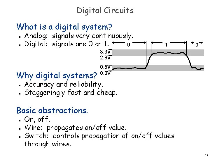 Digital Circuits What is a digital system? n n Analog: signals vary continuously. Digital: Digital Circuits What is a digital system? n n Analog: signals vary continuously. Digital: