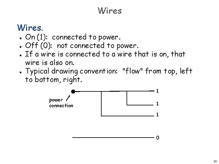 Wires. n n On (1): connected to power. Off (0): not connected to power. Wires. n n On (1): connected to power. Off (0): not connected to power.