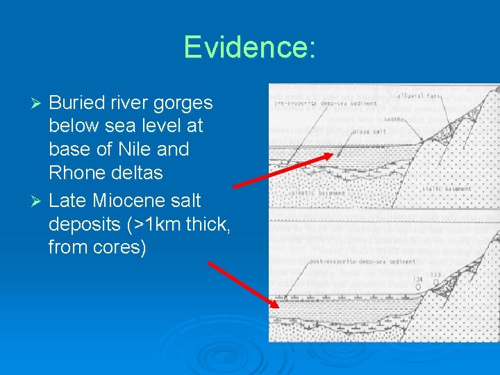 Evidence: Buried river gorges below sea level at base of Nile and Rhone deltas