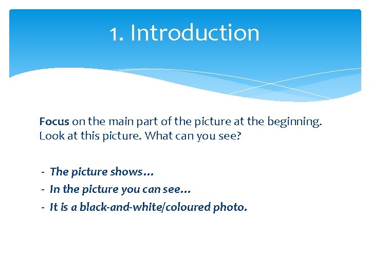 1. Introduction Focus on the main part of the picture at the beginning. Look