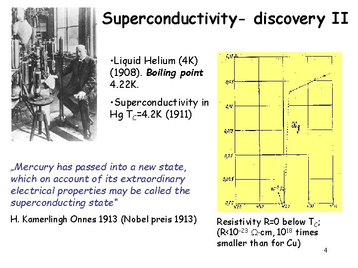 Superconductivity- discovery II • Liquid Helium (4 K) (1908). Boiling point 4. 22 K.