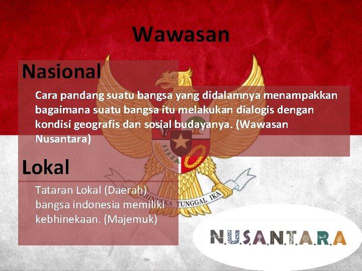 Wawasan Nasional Cara pandang suatu bangsa yang didalamnya menampakkan bagaimana suatu bangsa itu melakukan