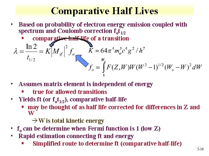 Comparative Half Lives • Based on probability of electron energy emission coupled with spectrum