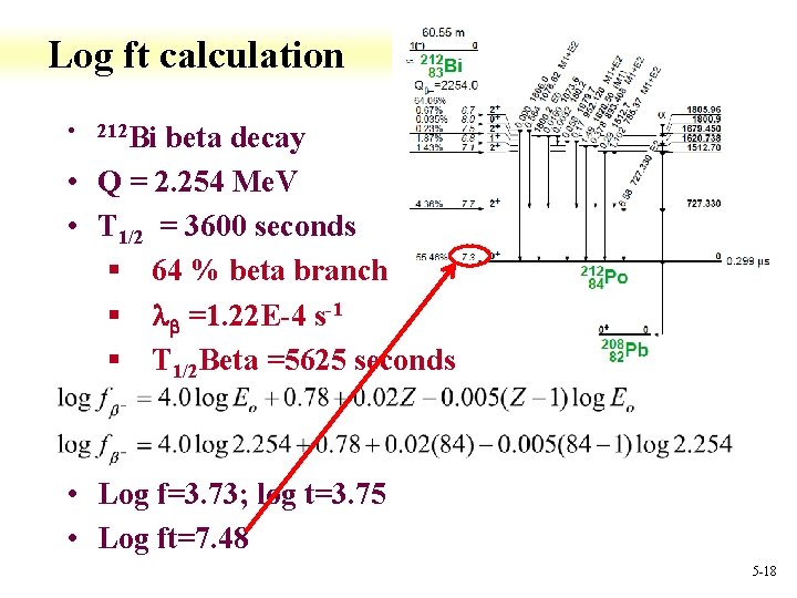 Log ft calculation • 212 Bi beta decay • Q = 2. 254 Me.