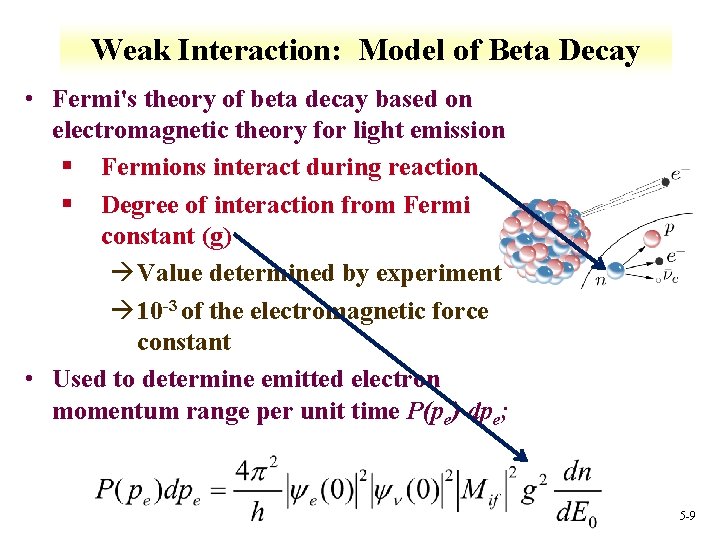 Weak Interaction: Model of Beta Decay • Fermi's theory of beta decay based on
