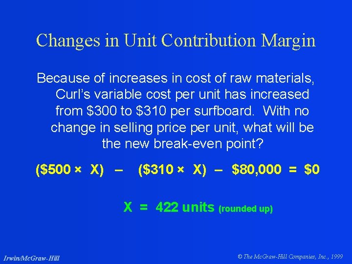 Changes in Unit Contribution Margin Because of increases in cost of raw materials, Curl’s
