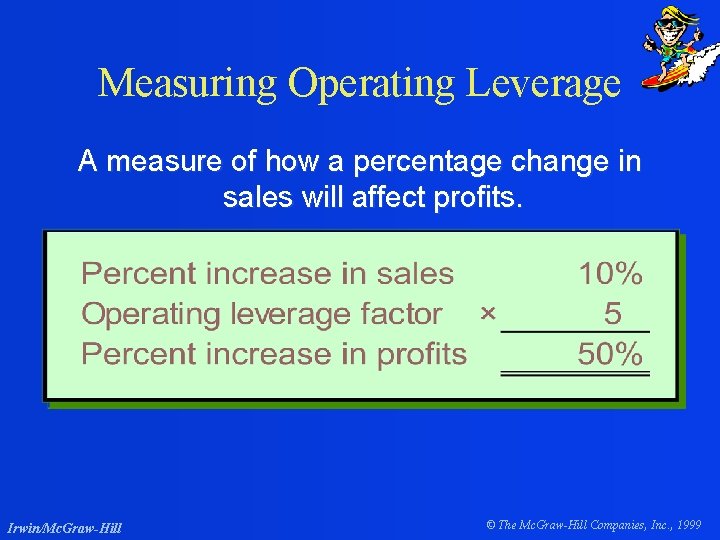 Measuring Operating Leverage A measure of how a percentage change in sales will affect