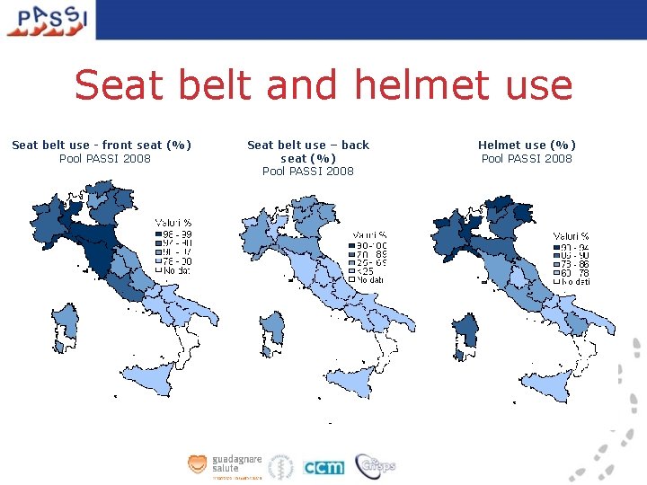 Seat belt and helmet use Seat belt use - front seat (%) Pool PASSI