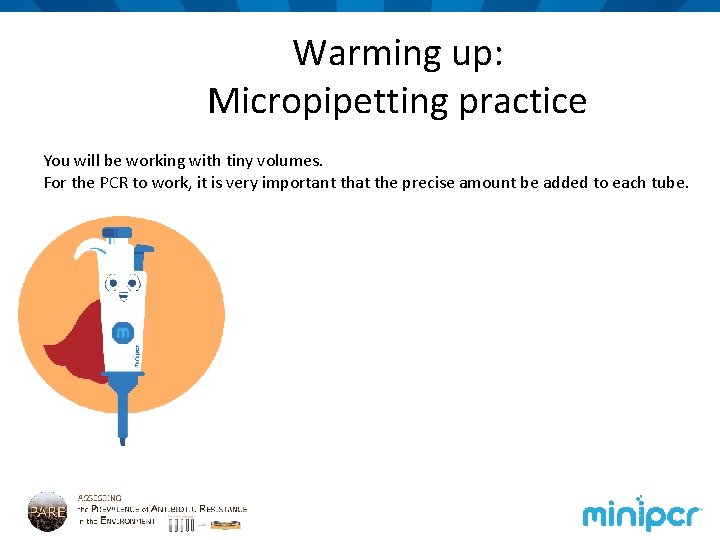 Warming up: Micropipetting practice You will be working with tiny volumes. For the PCR