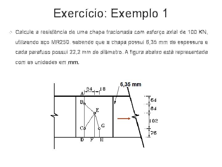 Exercício: Exemplo 1 Calcule a resistência de uma chapa tracionada com esforço axial de