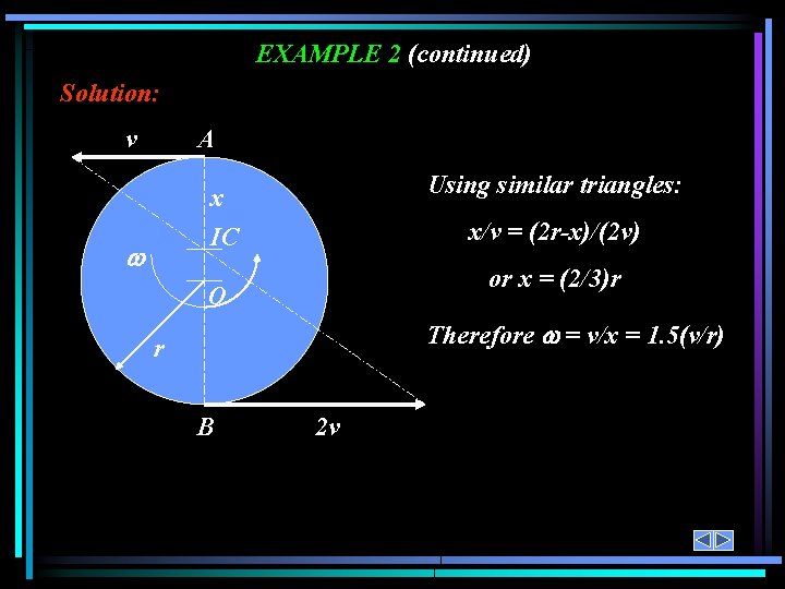 EXAMPLE 2 (continued) Solution: v A Using similar triangles: x IC x/v = (2