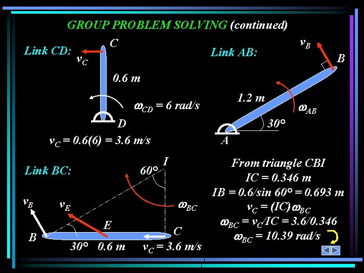 GROUP PROBLEM SOLVING (continued) v. B C Link CD: Link AB: v. C B