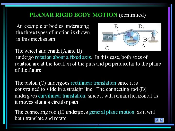 PLANAR RIGID BODY MOTION (continued) An example of bodies undergoing the three types of